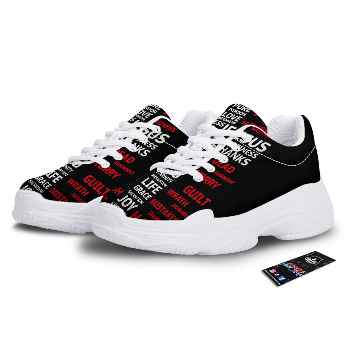 Religious Words Christian Cross Print White Chunky Shoes-grizzshop