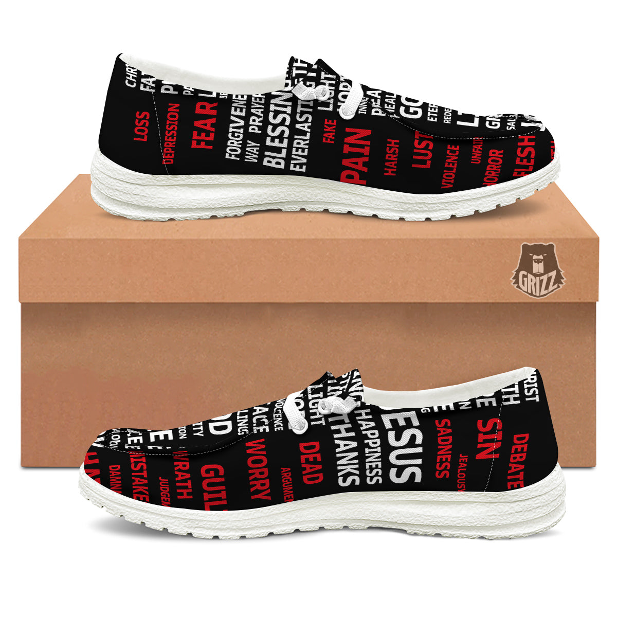 Religious Words Christian Cross Print White Loafers-grizzshop