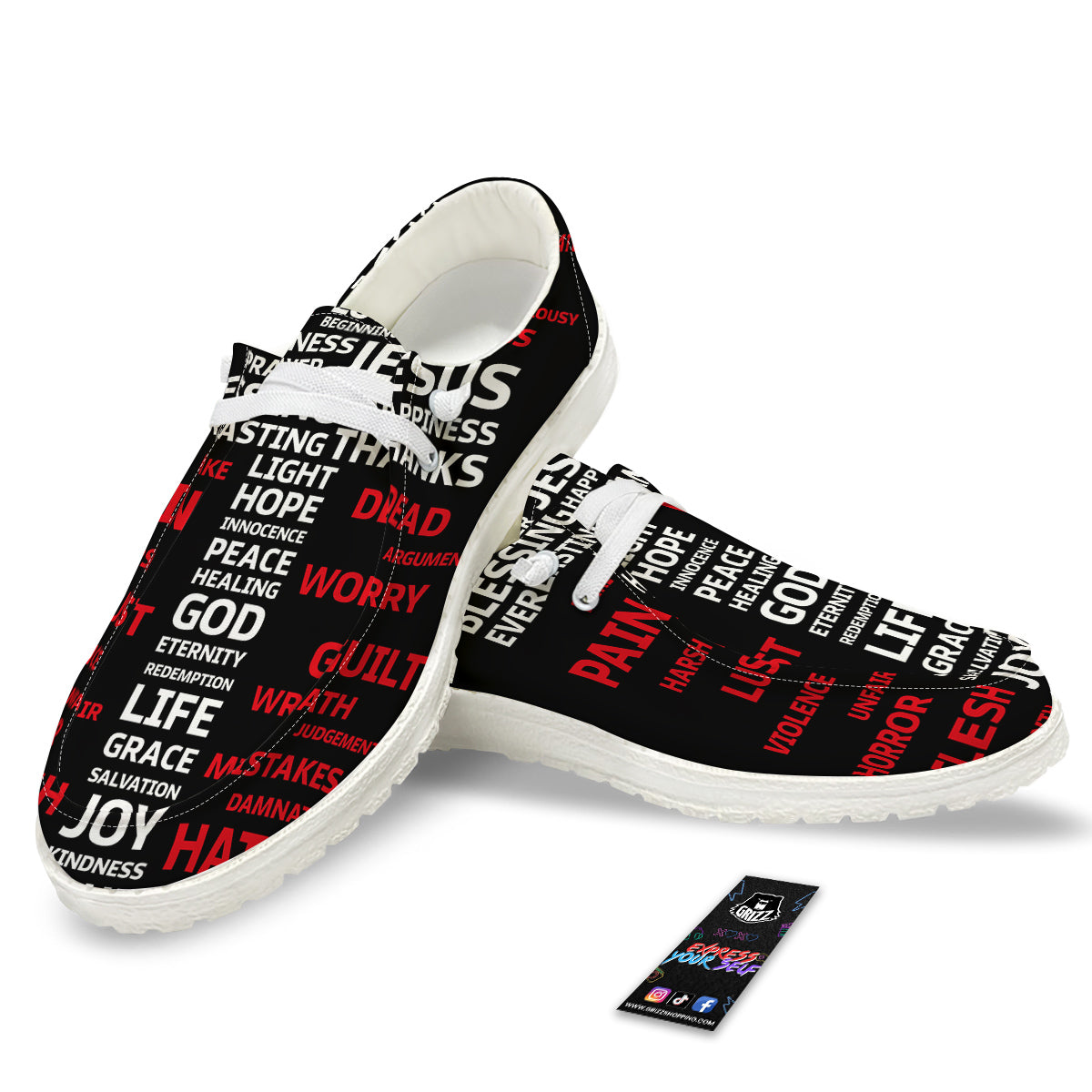 Religious Words Christian Cross Print White Loafers-grizzshop