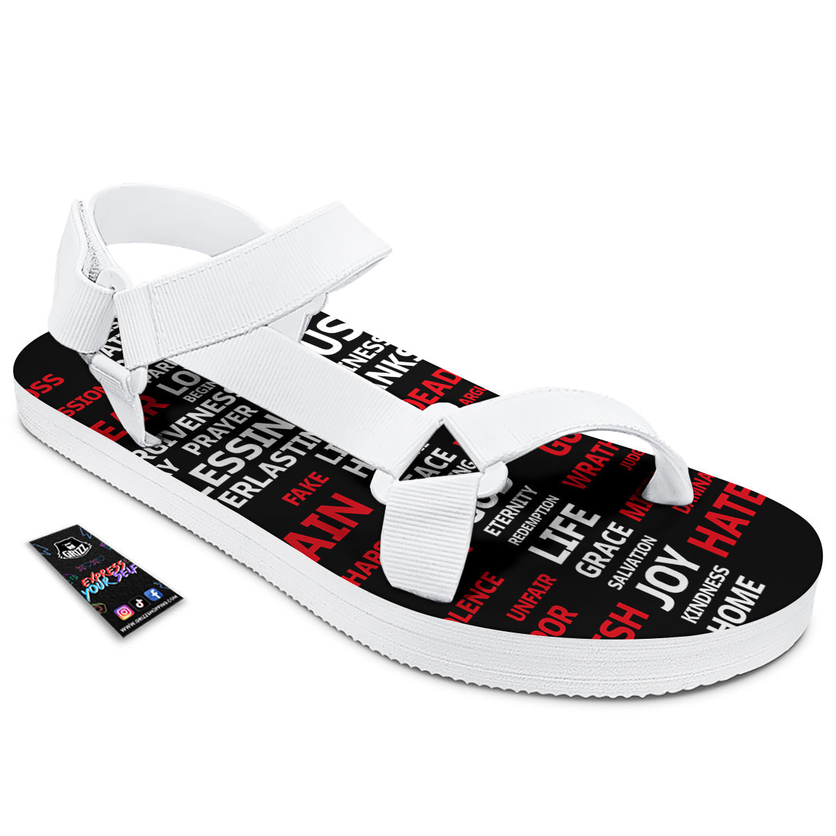 Religious Words Christian Cross Print White Open Toe Sandals-grizzshop