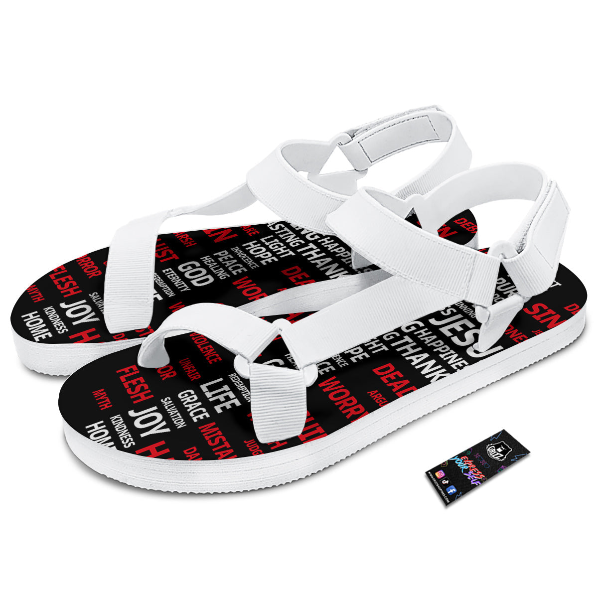 Religious Words Christian Cross Print White Open Toe Sandals-grizzshop