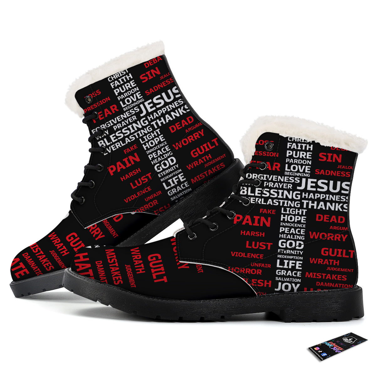 Religious Words Christian Cross Print Winter Boots-grizzshop