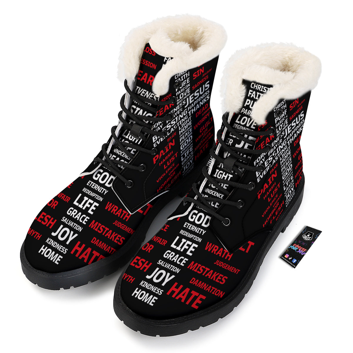 Religious Words Christian Cross Print Winter Boots-grizzshop