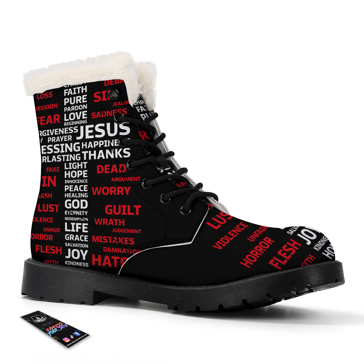 Religious Words Christian Cross Print Winter Boots-grizzshop