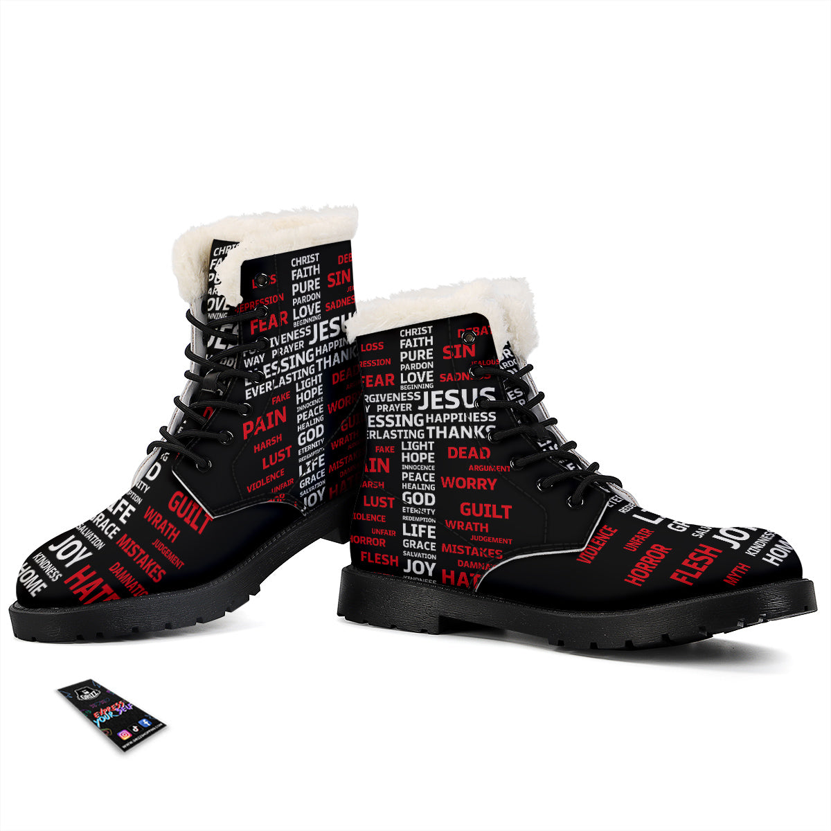 Religious Words Christian Cross Print Winter Boots-grizzshop