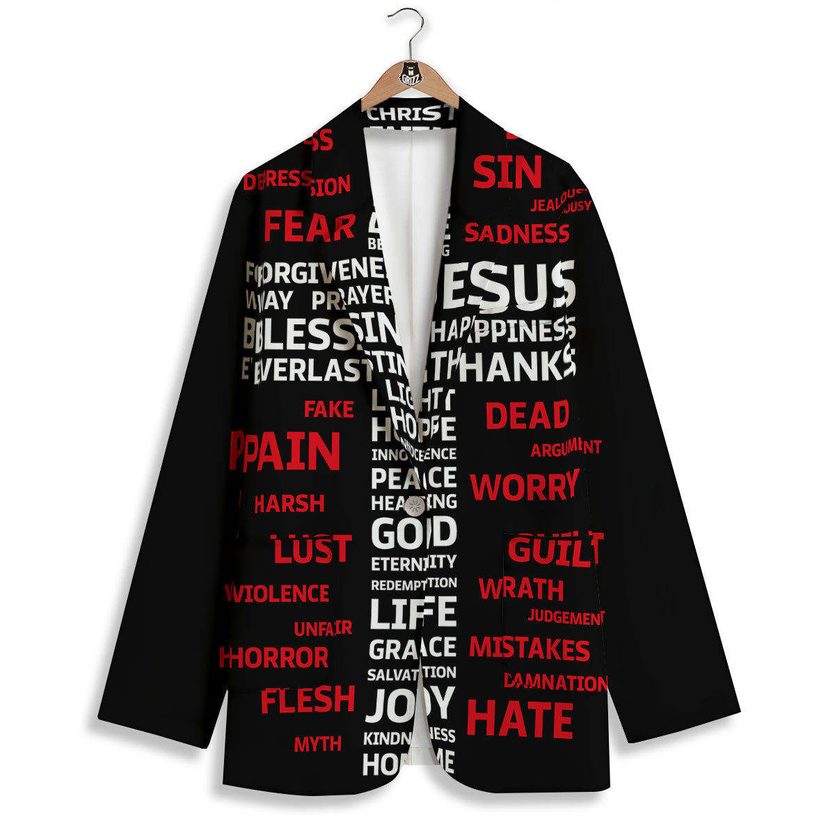 Religious Words Christian Cross Print Women's Blazer-grizzshop