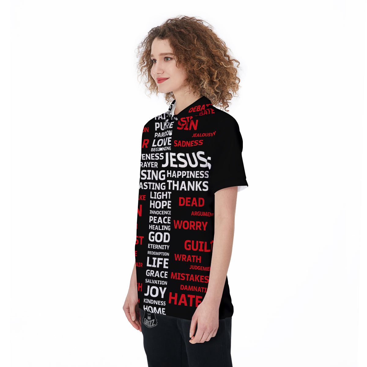 Religious Words Christian Cross Print Women's Golf Shirts-grizzshop