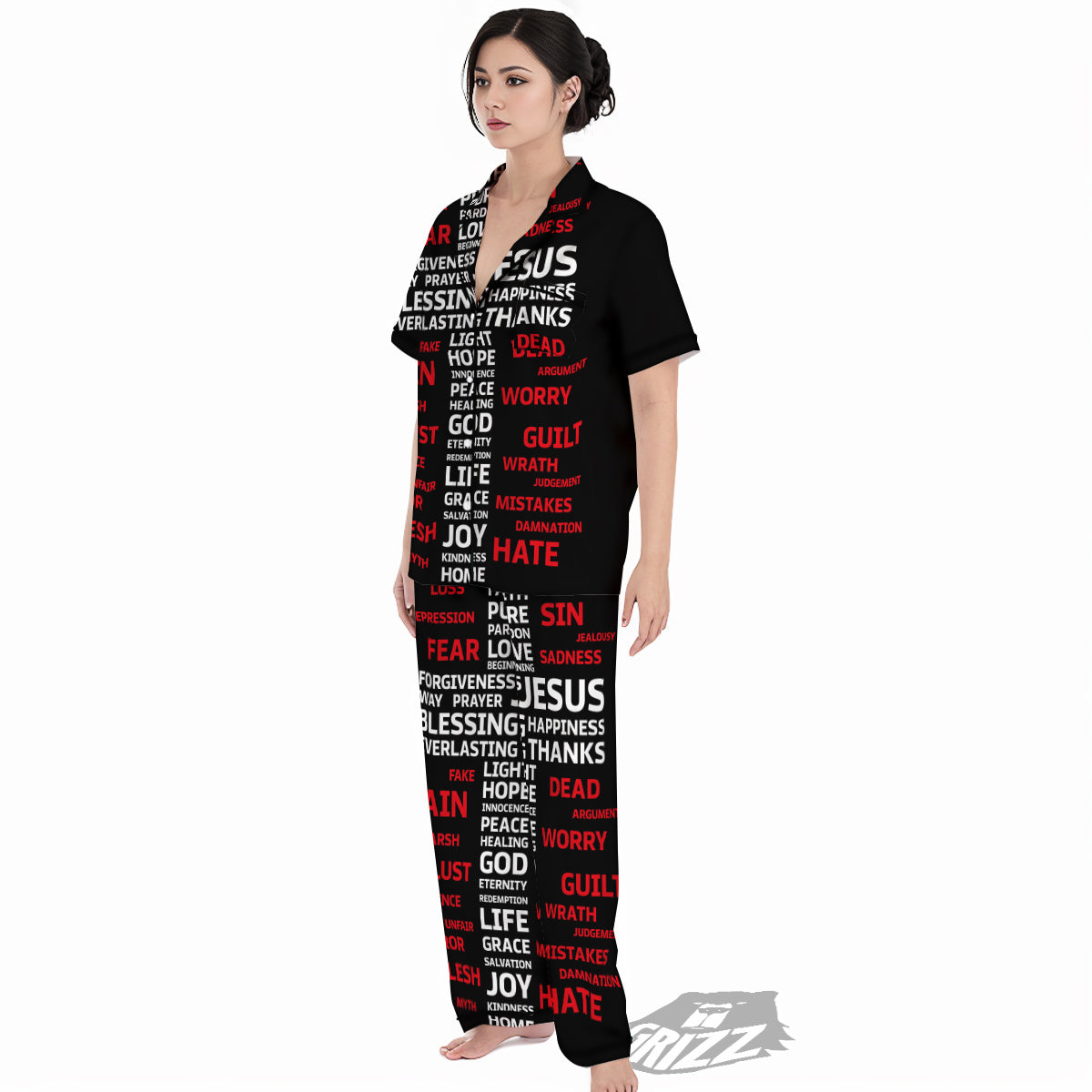 Religious Words Christian Cross Print Women's Pajamas Set-grizzshop
