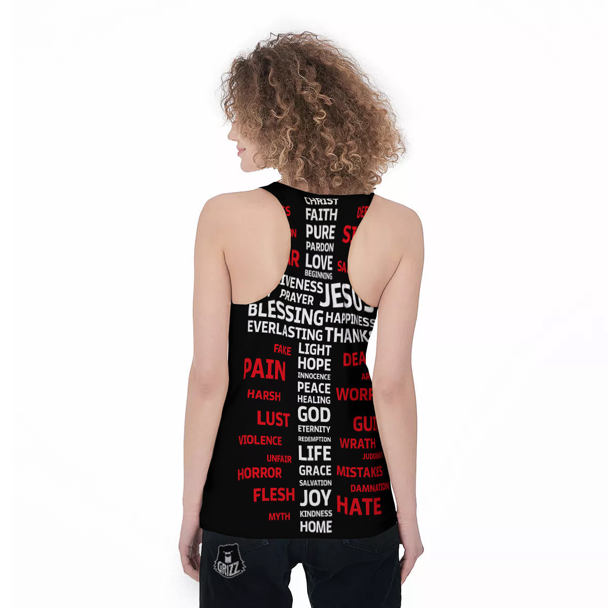 Religious Words Christian Cross Print Women's Racerback Tank Top-grizzshop