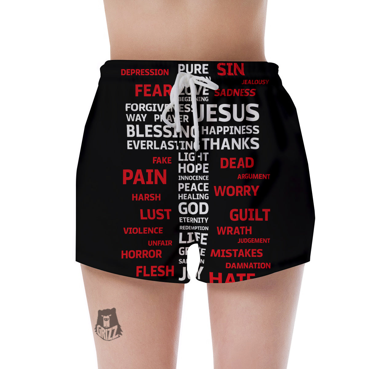 Religious Words Christian Cross Print Women's Shorts-grizzshop