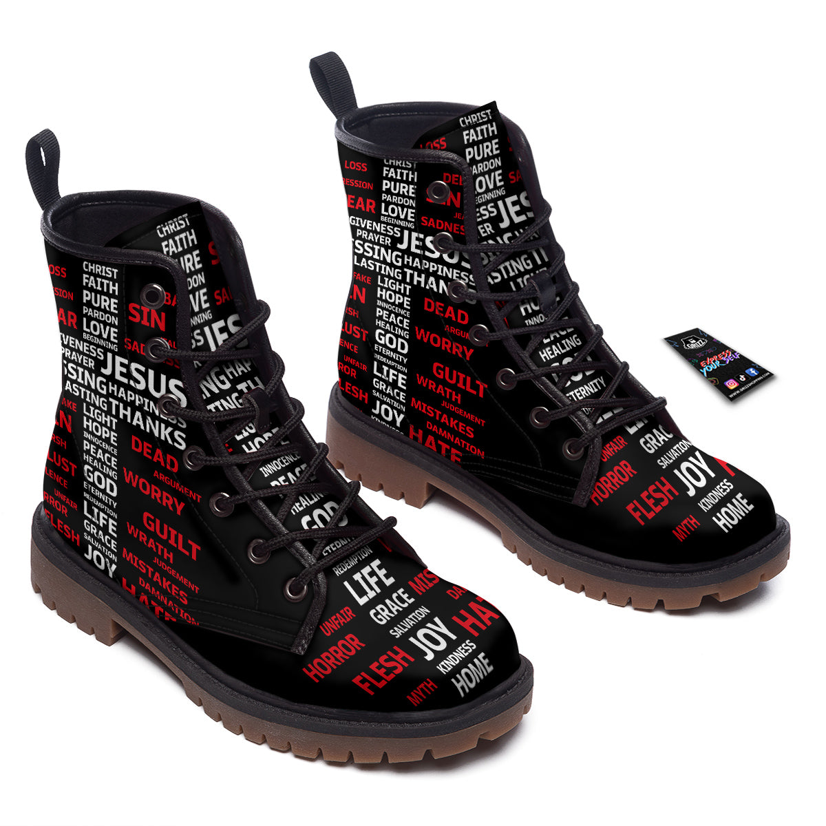 Religious Words Christian Cross Print Work Boots-grizzshop