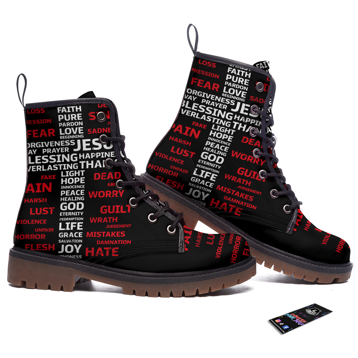 Religious Words Christian Cross Print Work Boots-grizzshop