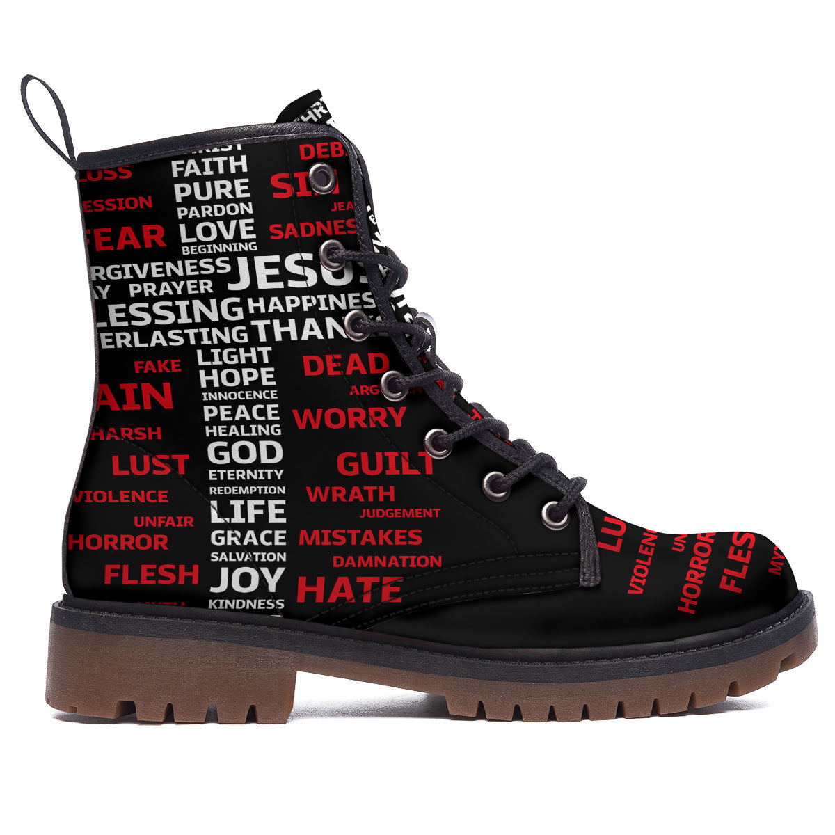 Religious Words Christian Cross Print Work Boots-grizzshop