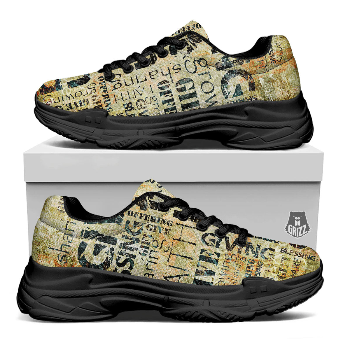 Religious Words Tithing And Giving Print Black Chunky Shoes-grizzshop