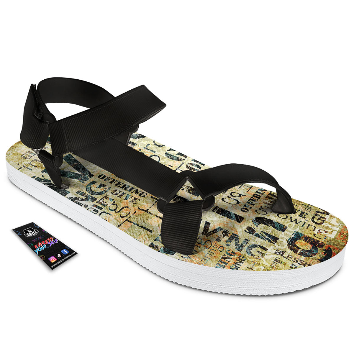 Religious Words Tithing And Giving Print Black Open Toe Sandals-grizzshop