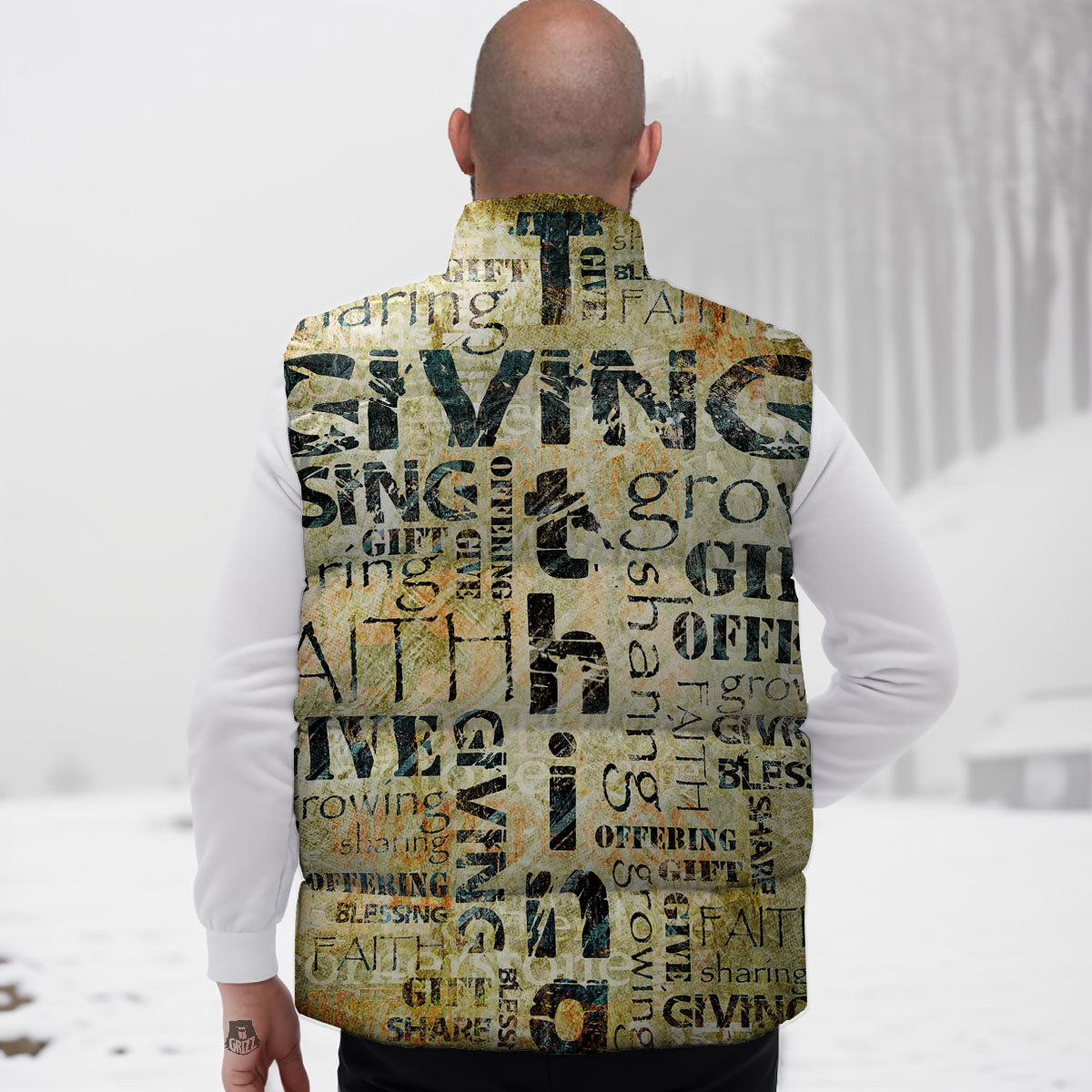 Religious Words Tithing And Giving Print Down Vest