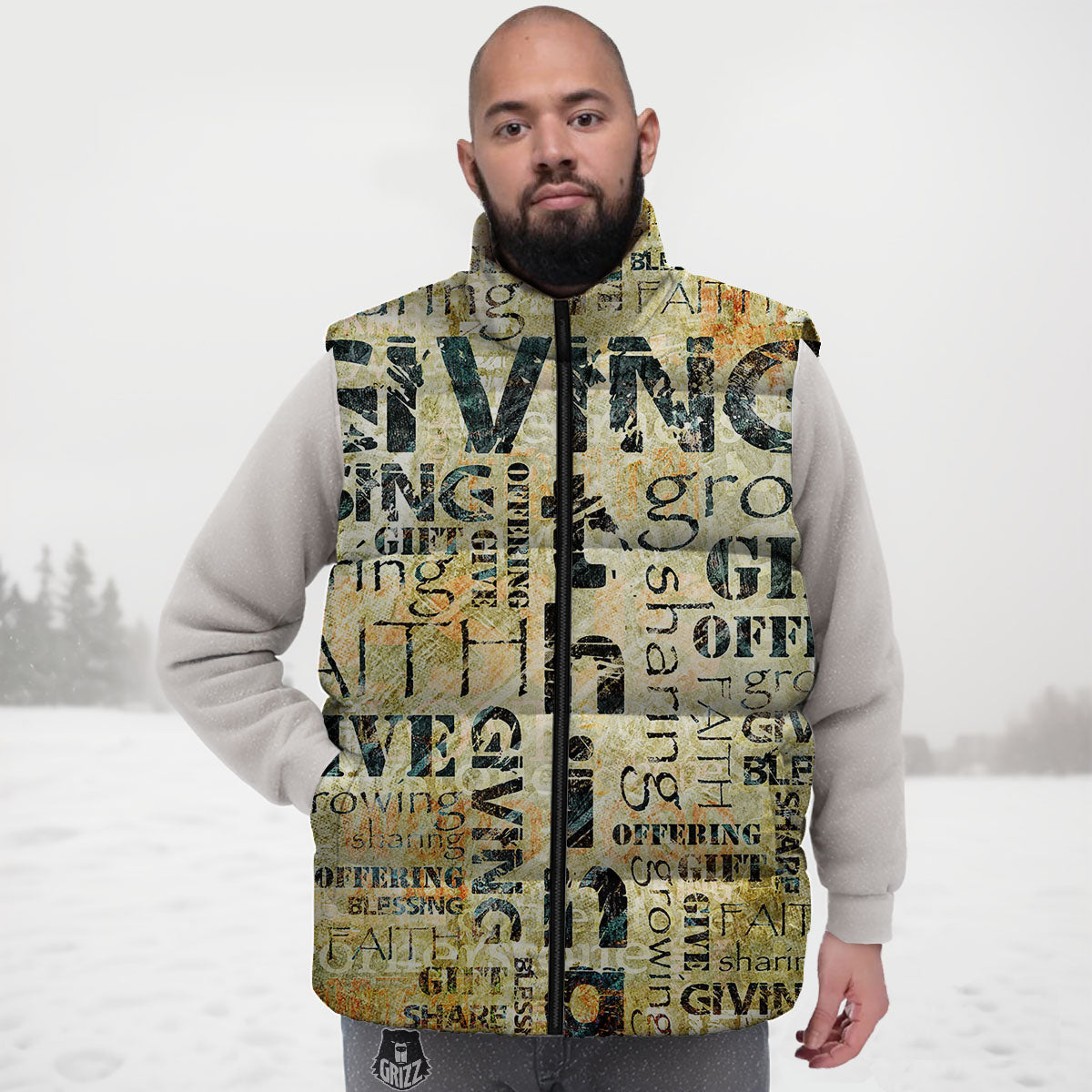 Religious Words Tithing And Giving Print Down Vest