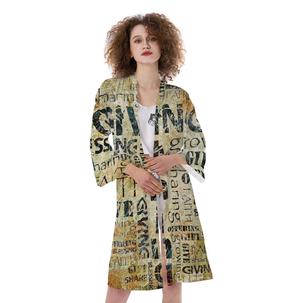 Religious Words Tithing And Giving Print Kimono-grizzshop