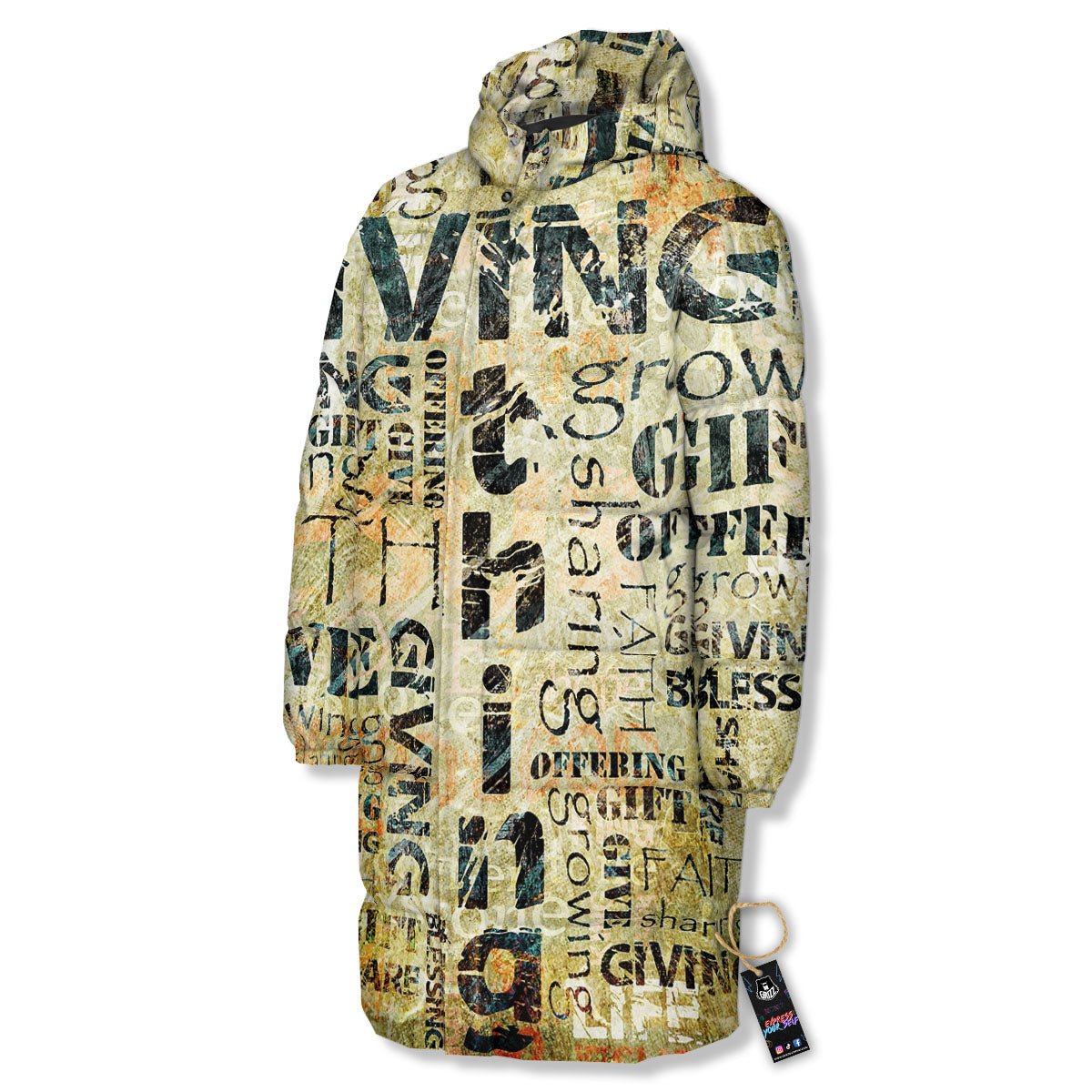 Religious Words Tithing And Giving Print Long Down Jacket-grizzshop