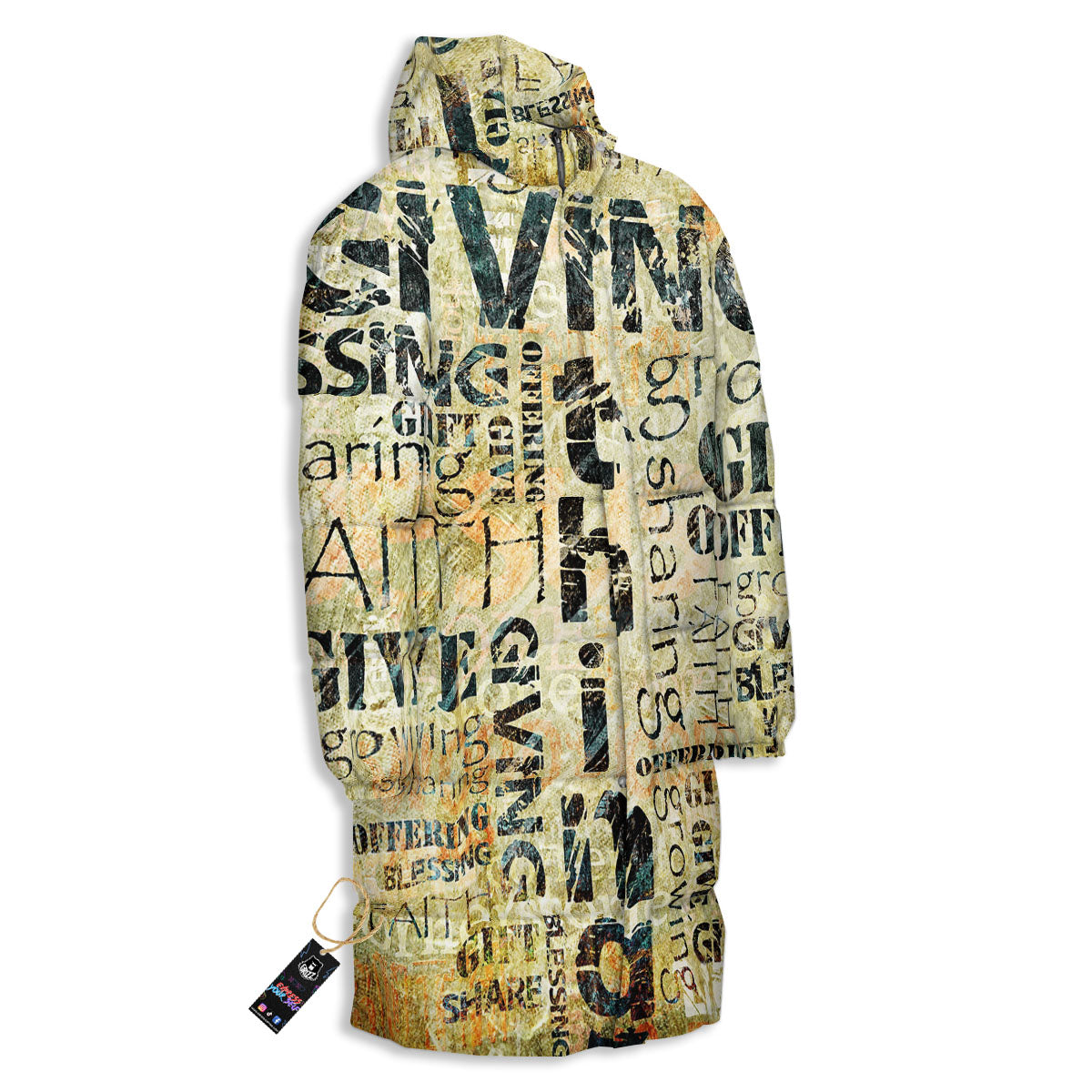 Religious Words Tithing And Giving Print Long Down Jacket-grizzshop