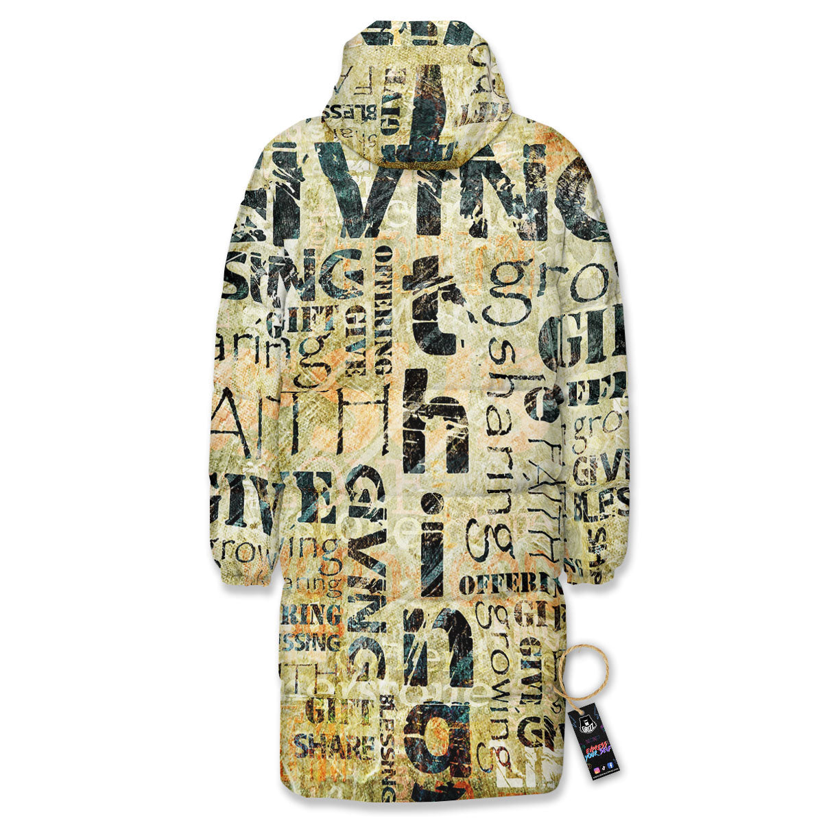 Religious Words Tithing And Giving Print Long Down Jacket-grizzshop
