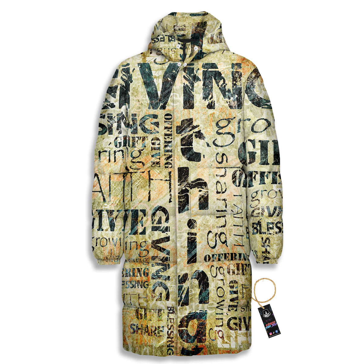 Religious Words Tithing And Giving Print Long Down Jacket-grizzshop