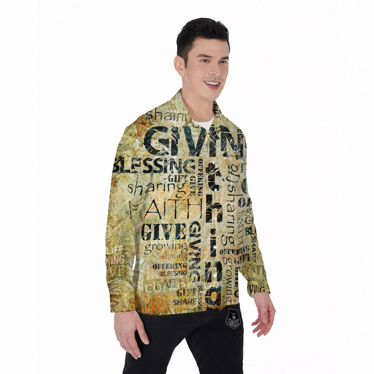 Religious Words Tithing And Giving Print Men's Long Sleeve Shirts-grizzshop