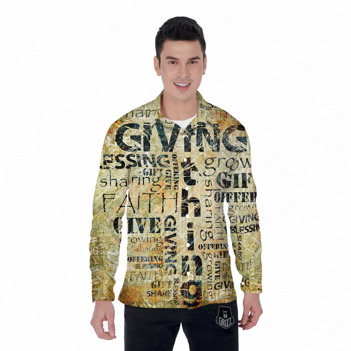 Religious Words Tithing And Giving Print Men's Long Sleeve Shirts-grizzshop