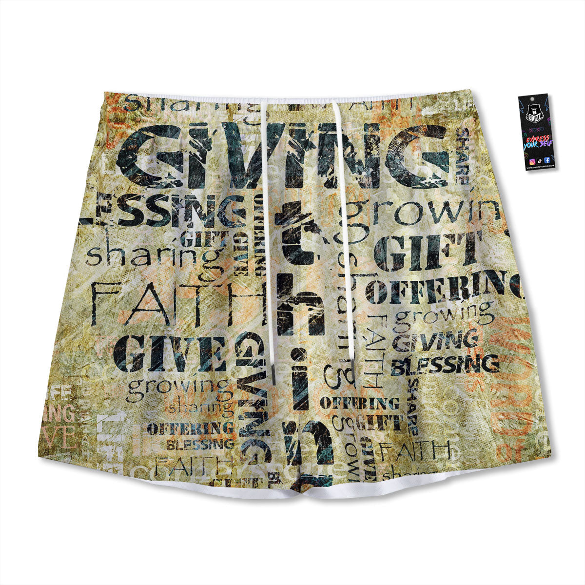 Religious Words Tithing And Giving Print Mesh Shorts