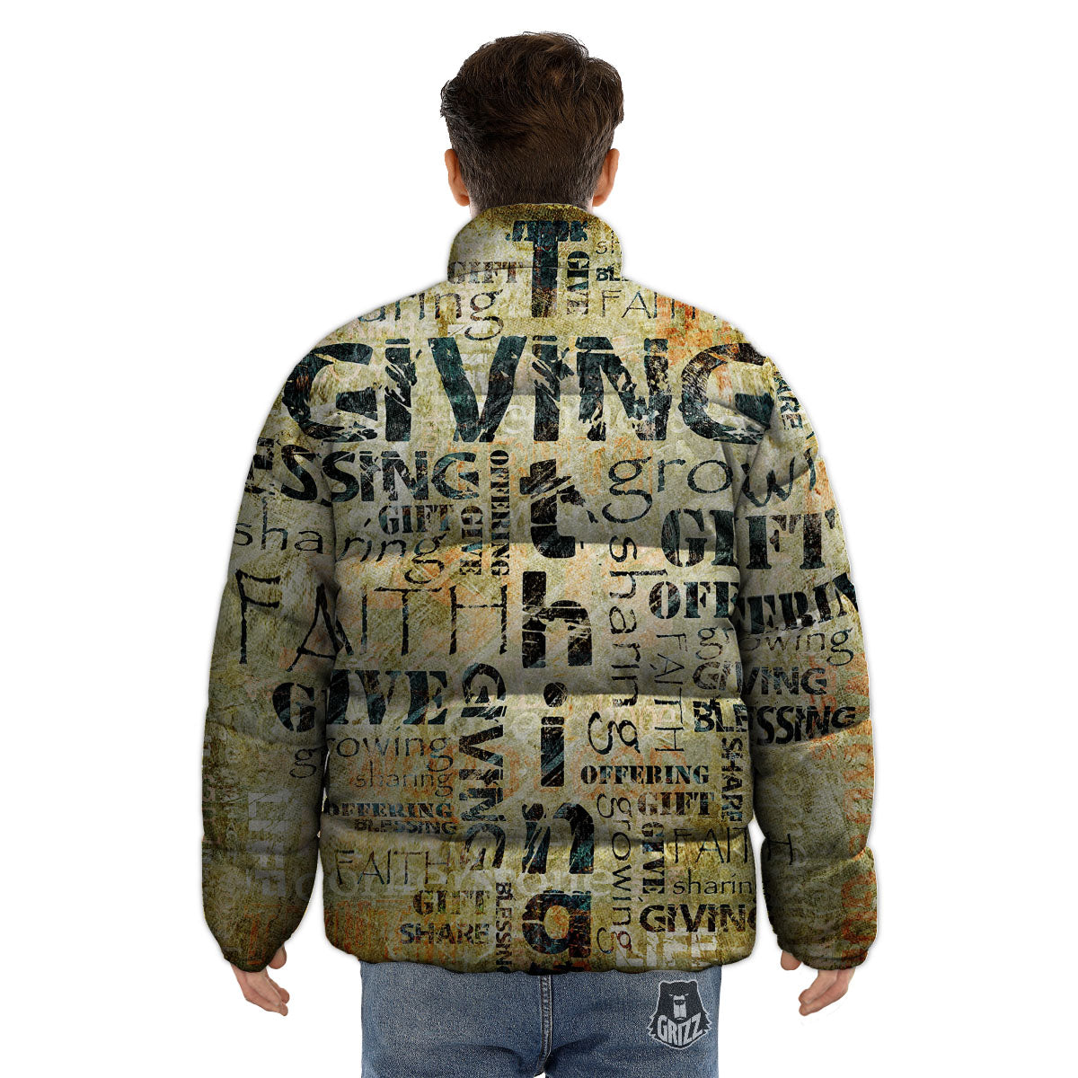 Religious Words Tithing And Giving Print Puffer Jacket-grizzshop