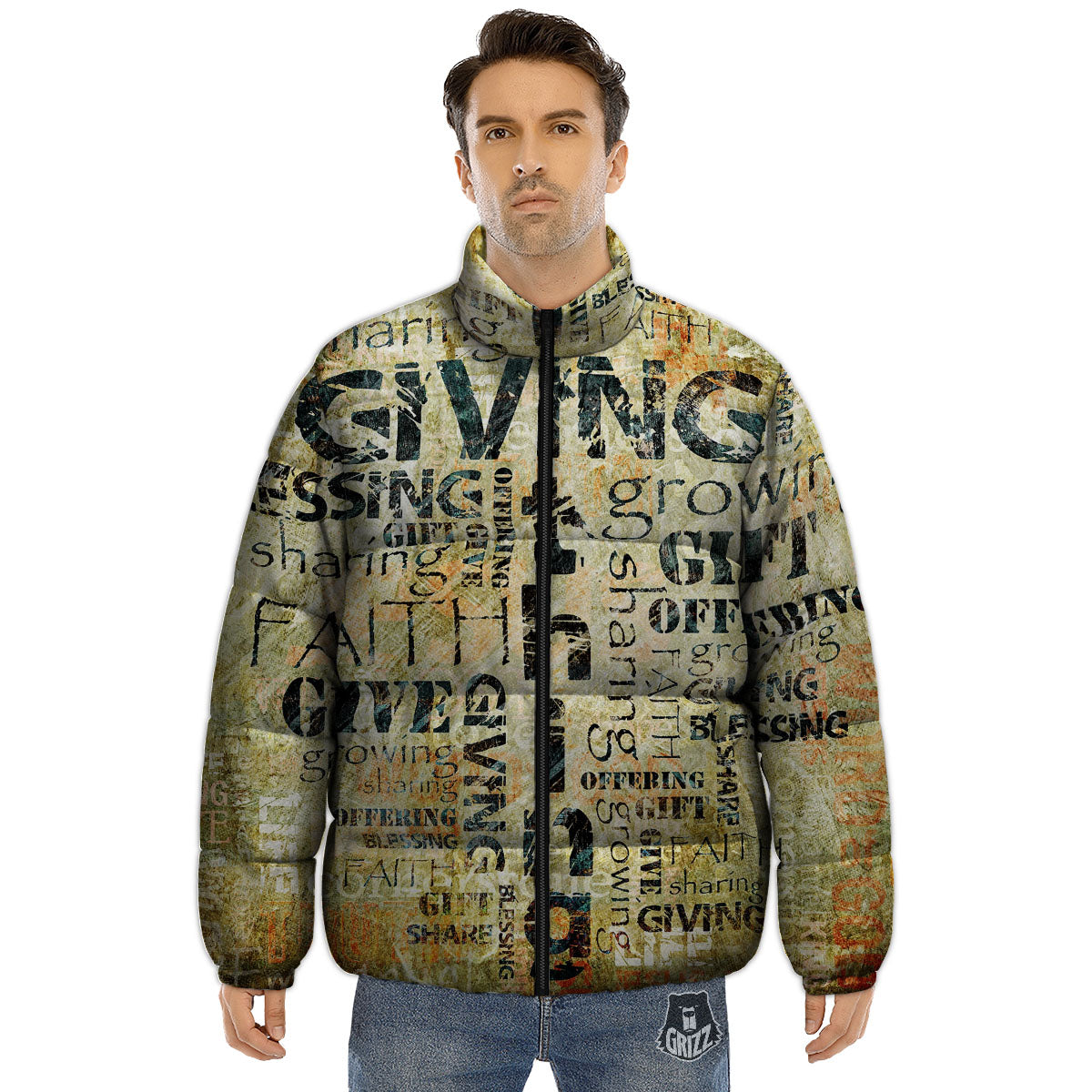 Religious Words Tithing And Giving Print Puffer Jacket-grizzshop