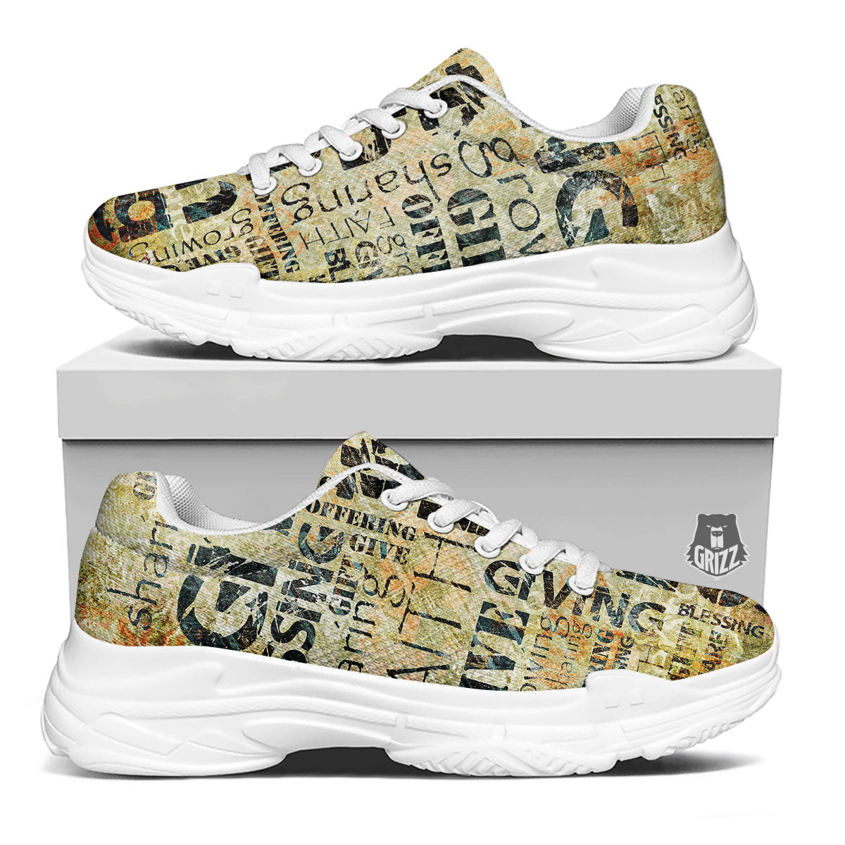 Religious Words Tithing And Giving Print White Chunky Shoes-grizzshop