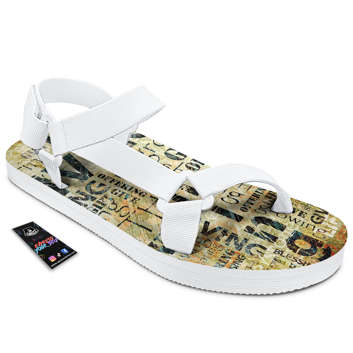Religious Words Tithing And Giving Print White Open Toe Sandals-grizzshop