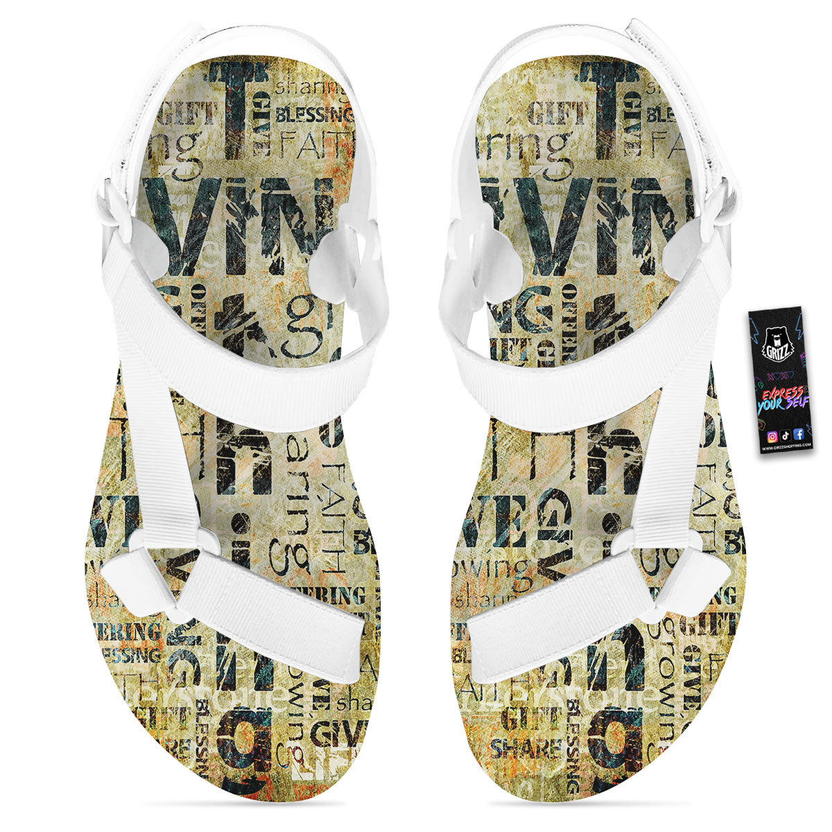 Religious Words Tithing And Giving Print White Open Toe Sandals-grizzshop