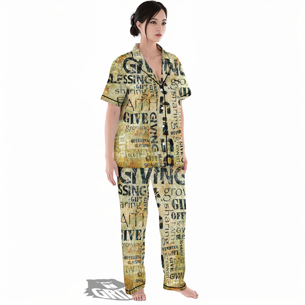 Religious Words Tithing And Giving Print Women's Pajamas Set-grizzshop