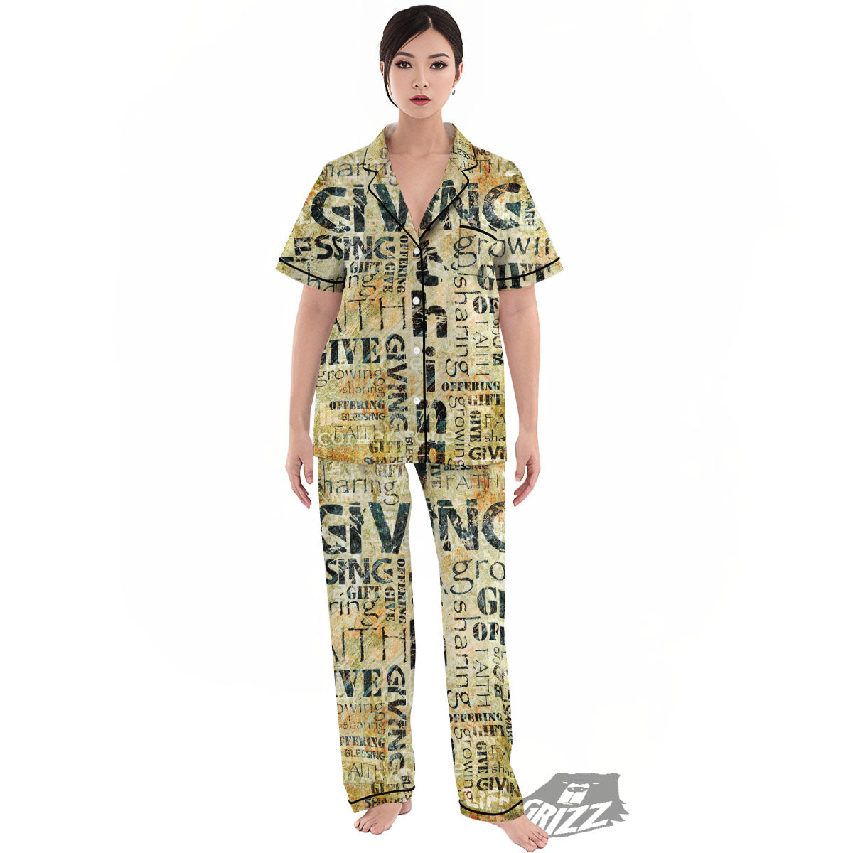 Religious Words Tithing And Giving Print Women's Pajamas Set-grizzshop