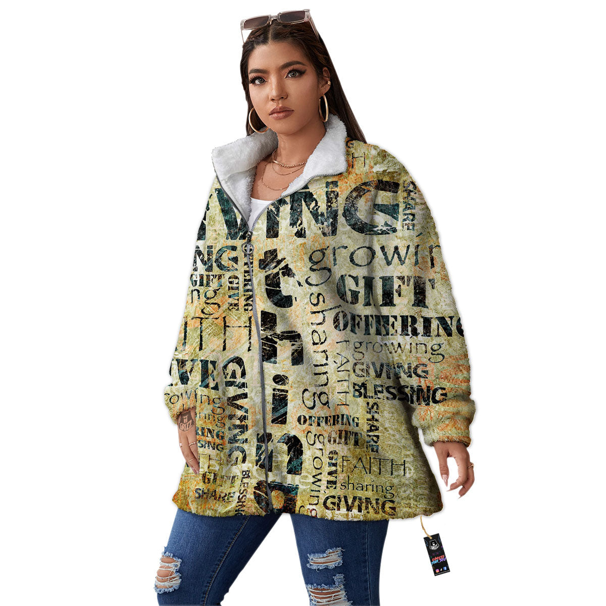 Religious Words Tithing And Giving Print Women's Sherpa Jacket-grizzshop