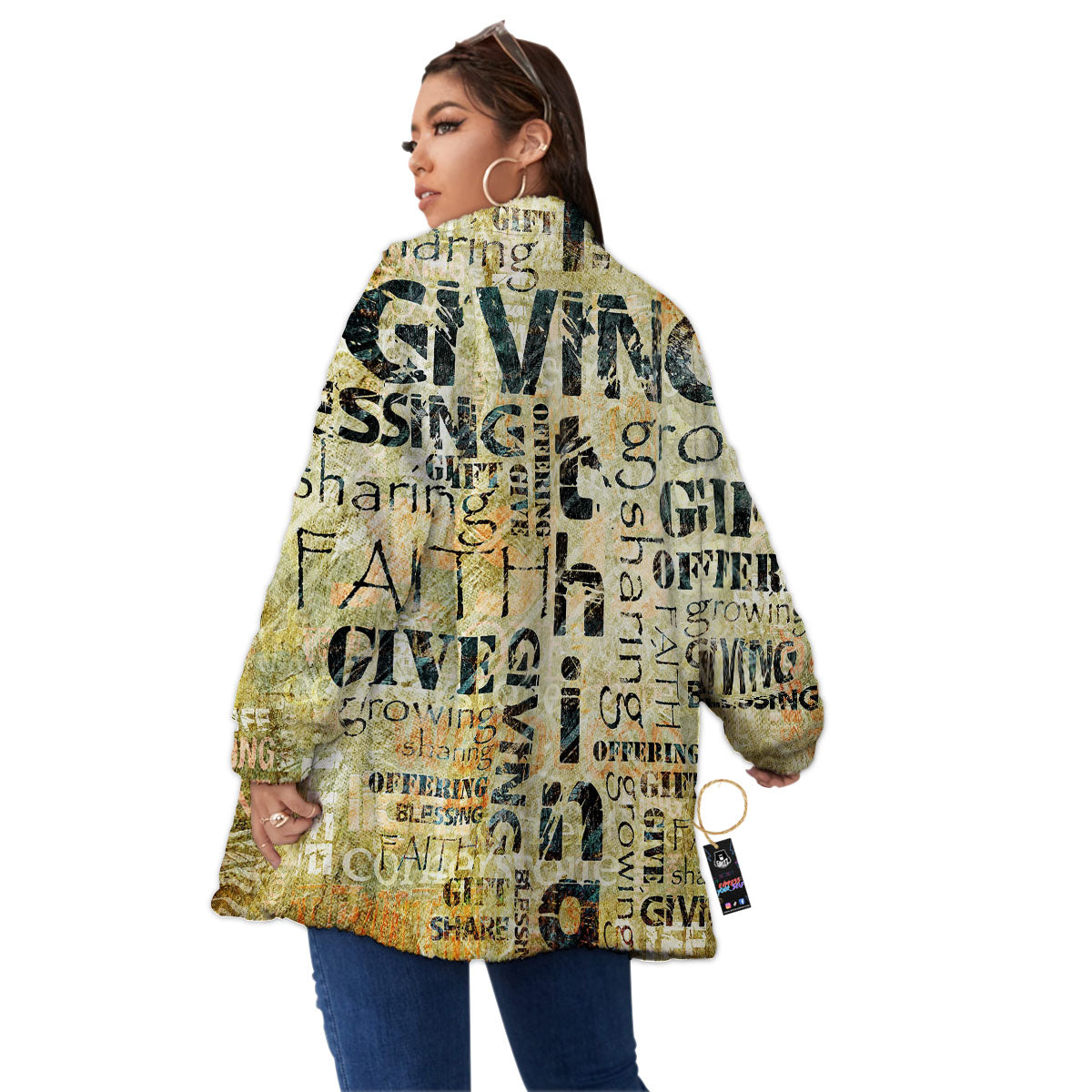 Religious Words Tithing And Giving Print Women's Sherpa Jacket-grizzshop