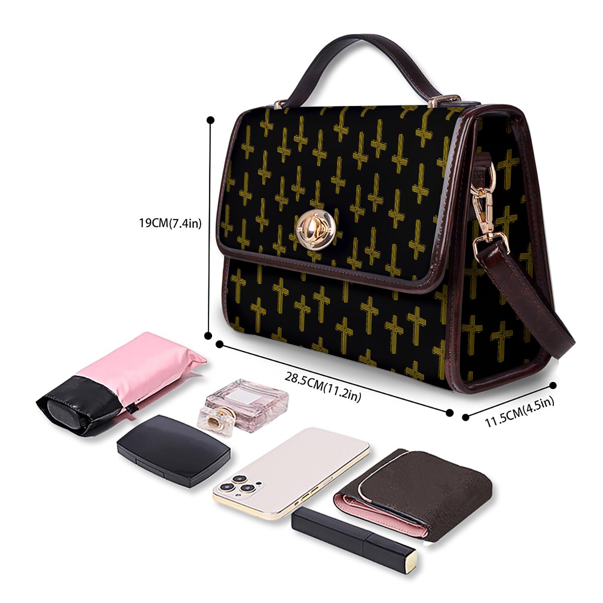 Religious Christian Cross Print Pattern Women's Satchel Bag