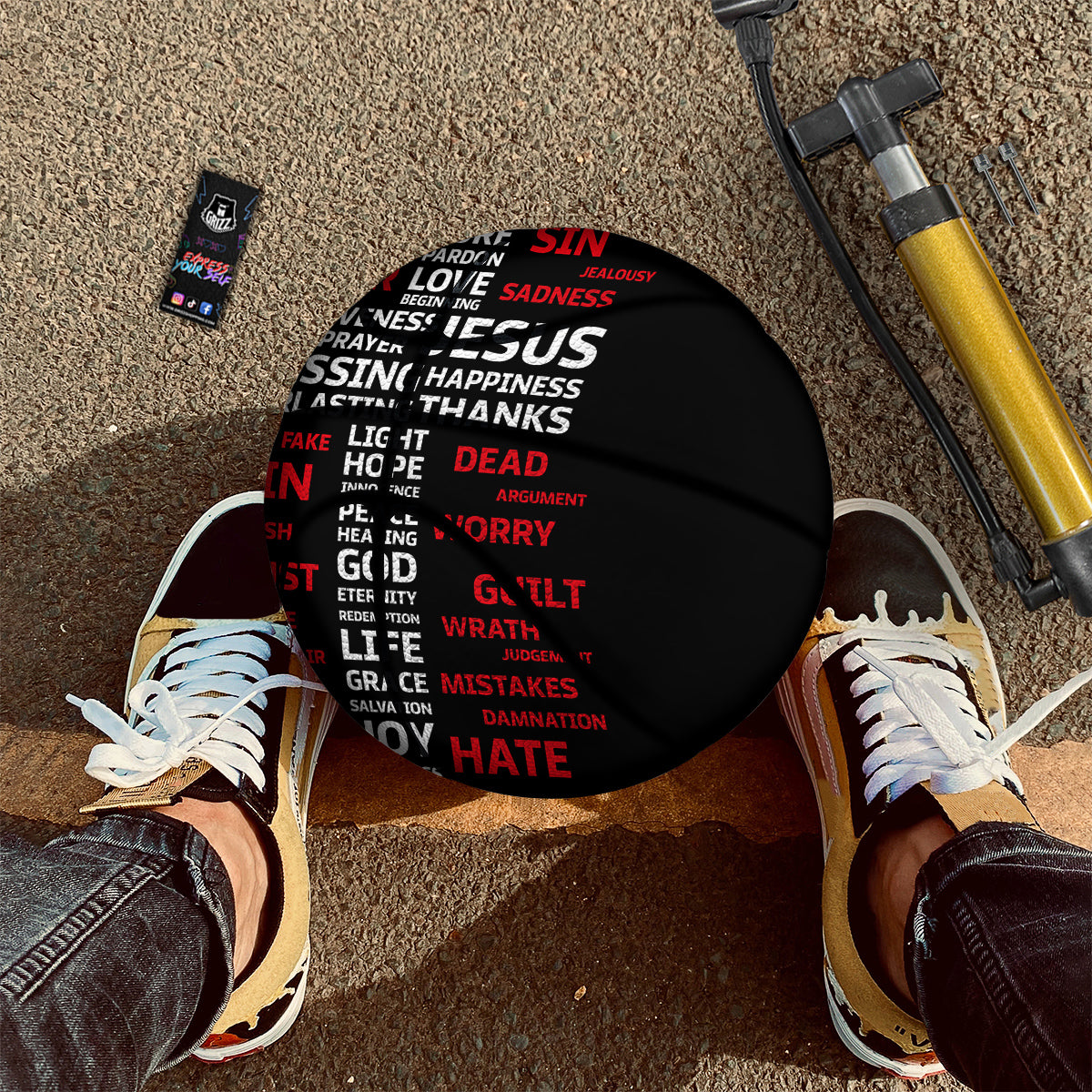 Religious Words Christian Cross Print Basketball