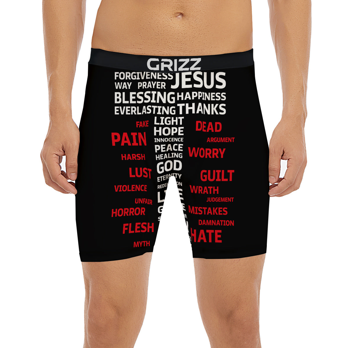Religious Words Christian Cross Print Boxer Briefs