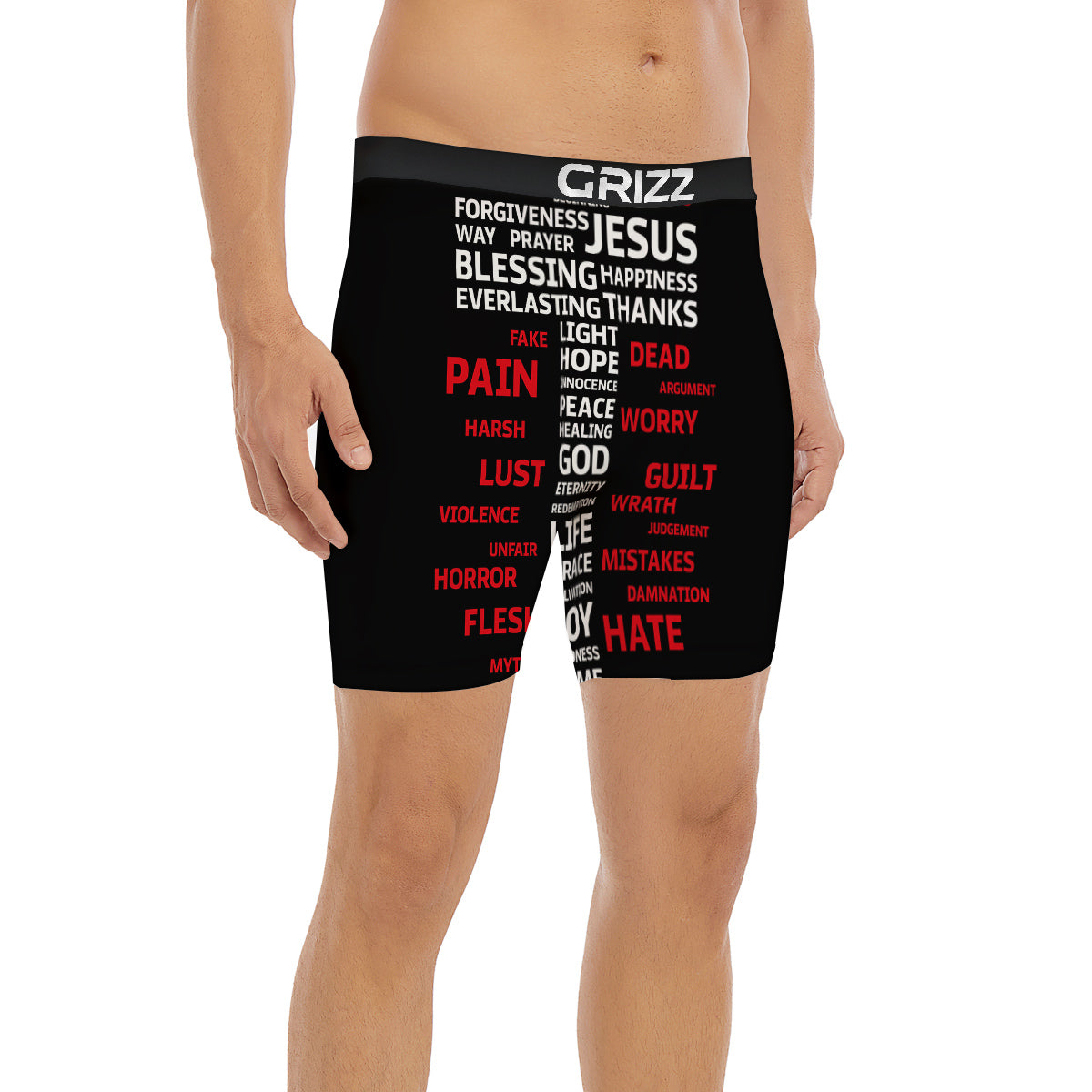 Religious Words Christian Cross Print Boxer Briefs