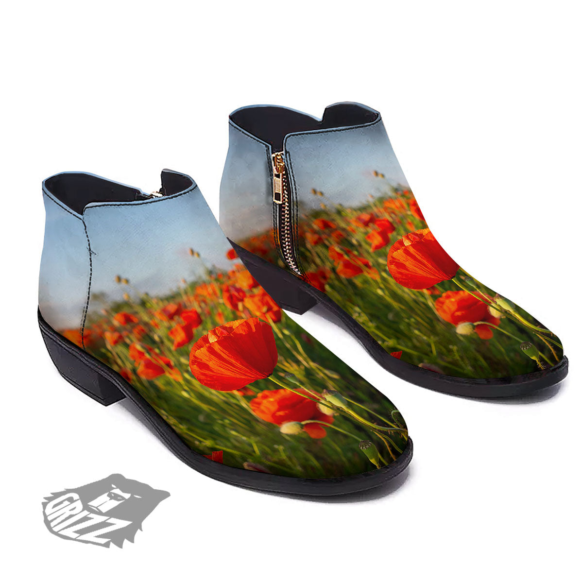 Remembrance Poppy Day Print Ankle Boots-grizzshop