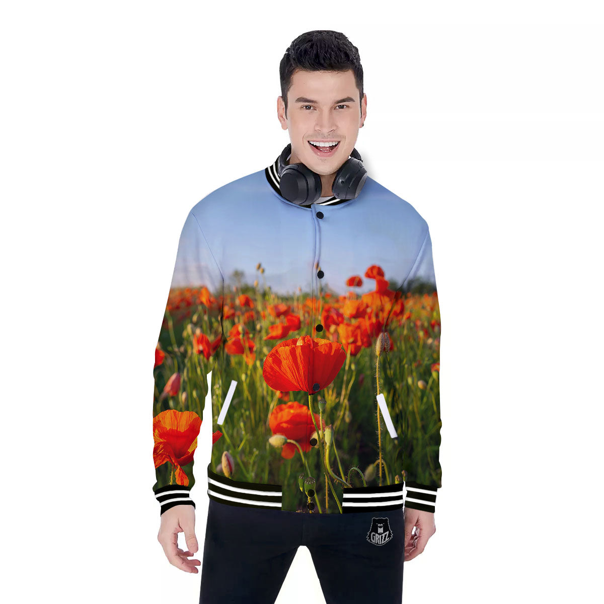 Remembrance Poppy Day Print Baseball Jacket-grizzshop