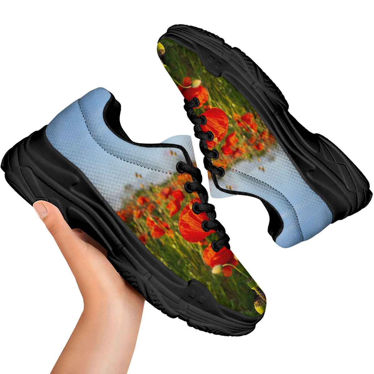 Remembrance Poppy Day Print Black Chunky Shoes-grizzshop