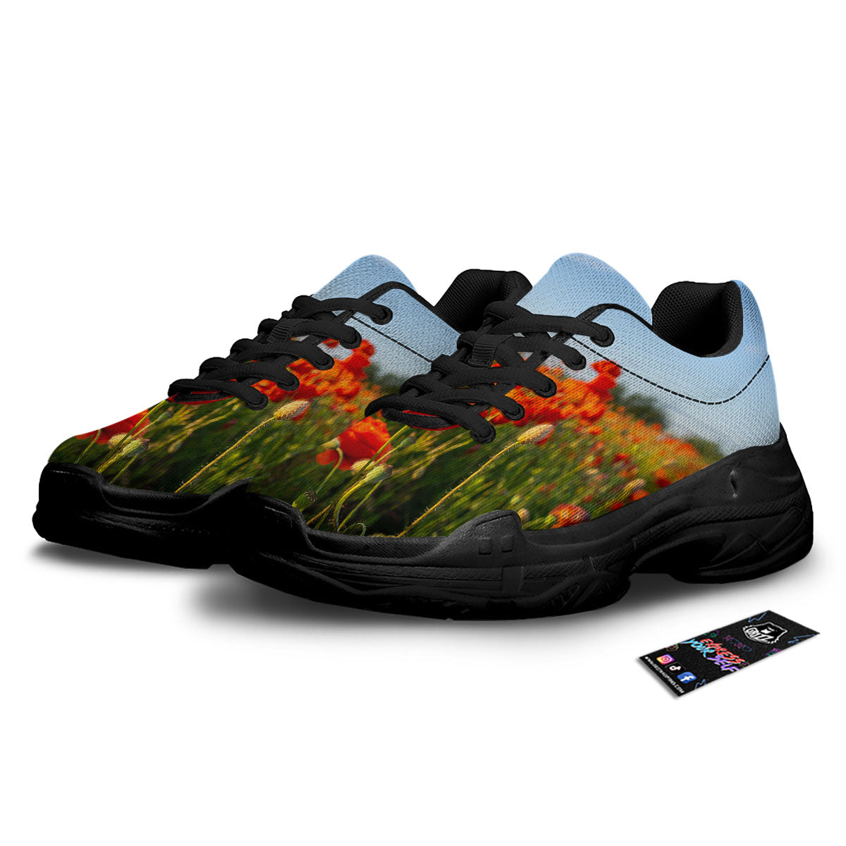 Remembrance Poppy Day Print Black Chunky Shoes-grizzshop