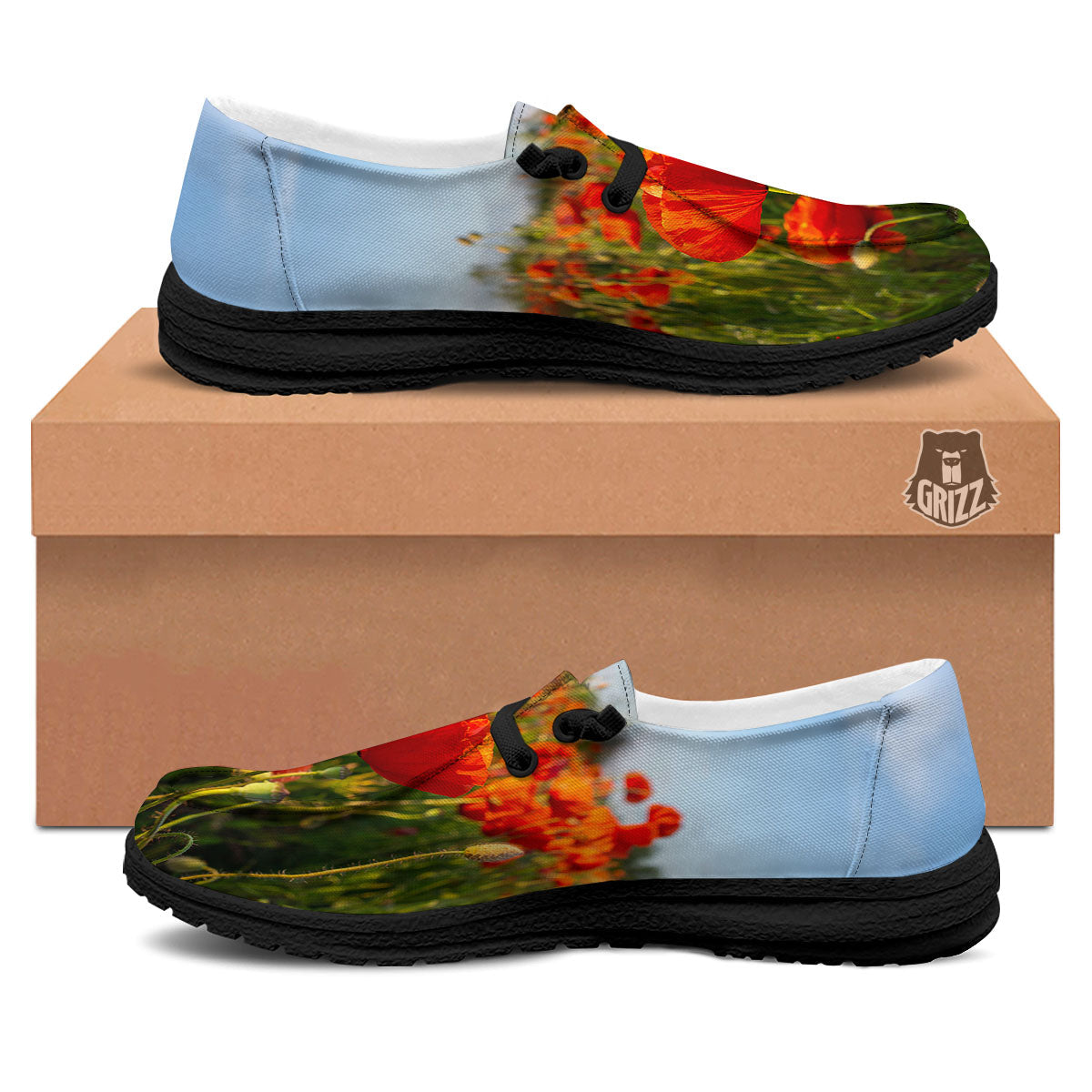 Remembrance Poppy Day Print Black Loafers-grizzshop