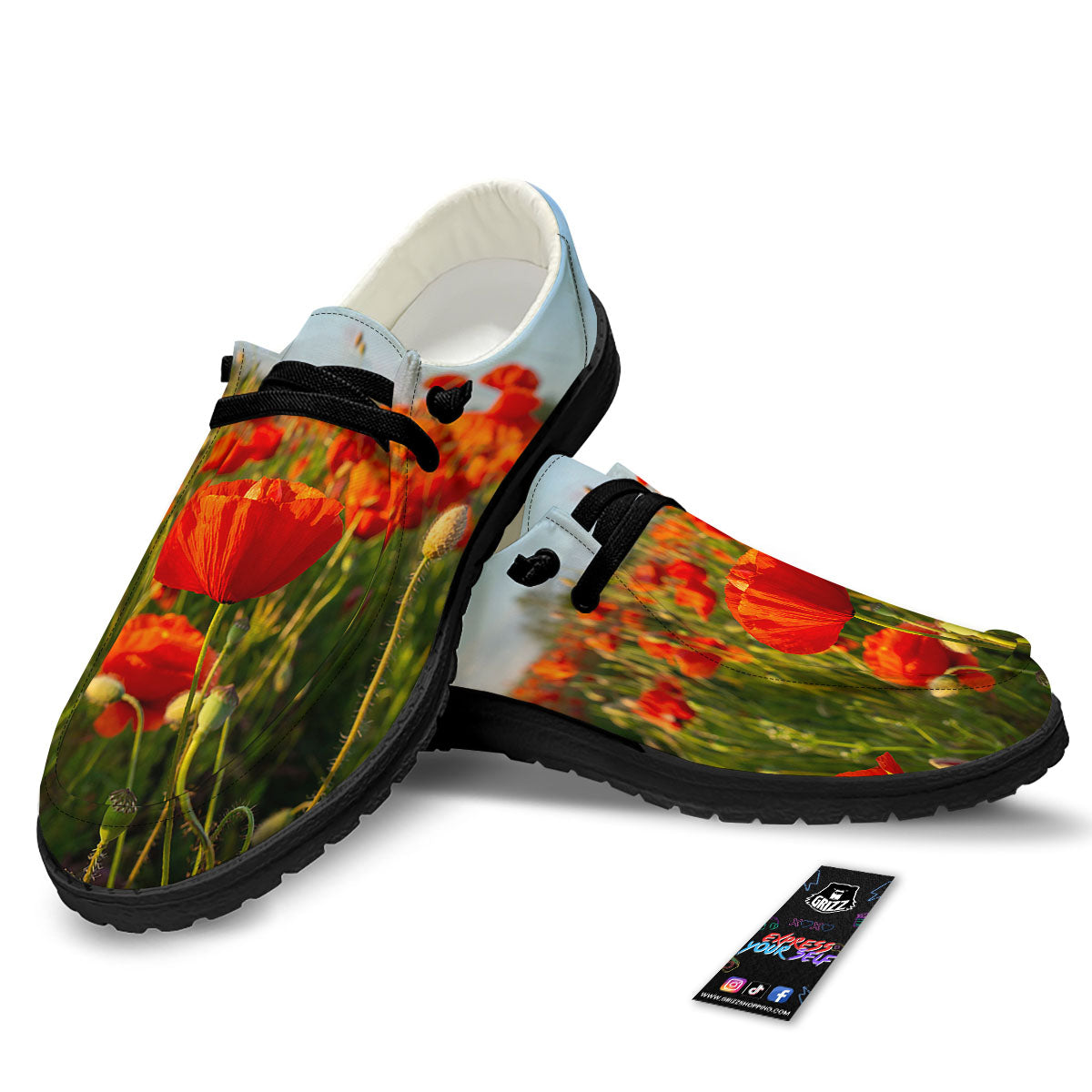 Remembrance Poppy Day Print Black Loafers-grizzshop