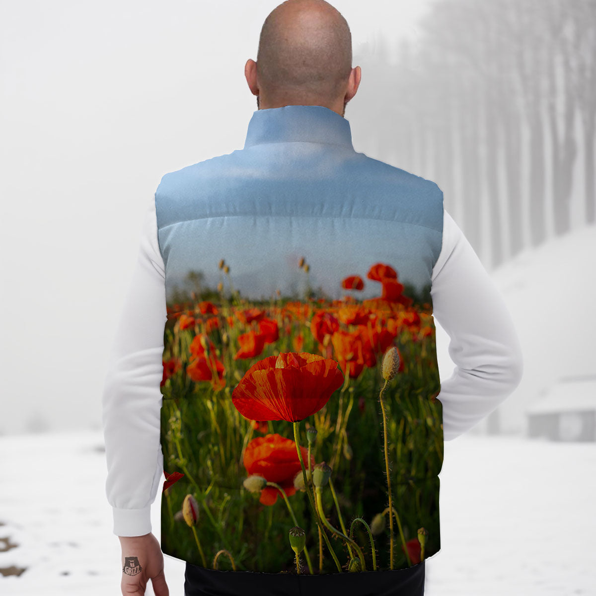 Remembrance Poppy Day Print Down Vest