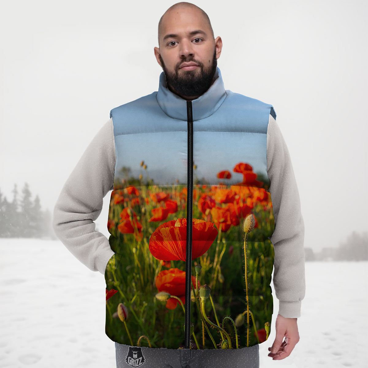 Remembrance Poppy Day Print Down Vest